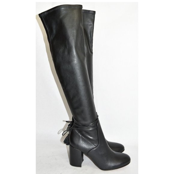 $600+ RACHEL ZOE Robin Tall LEATHER BLOCK Boot WRAPAROUND TASSEL BLACK 8 (M17) - Picture 1 of 7